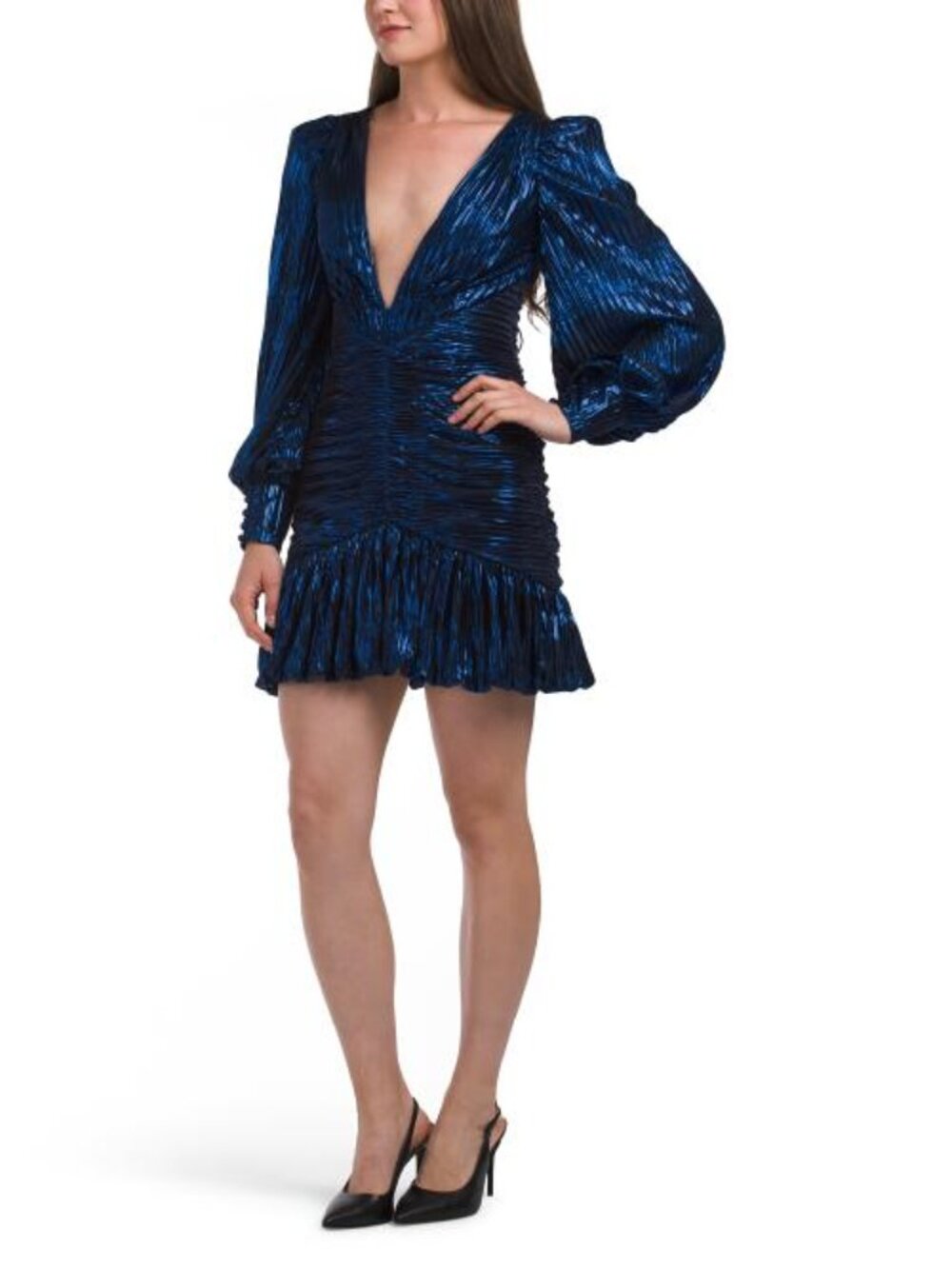 PATBO Metallic Plisse Mini Dress